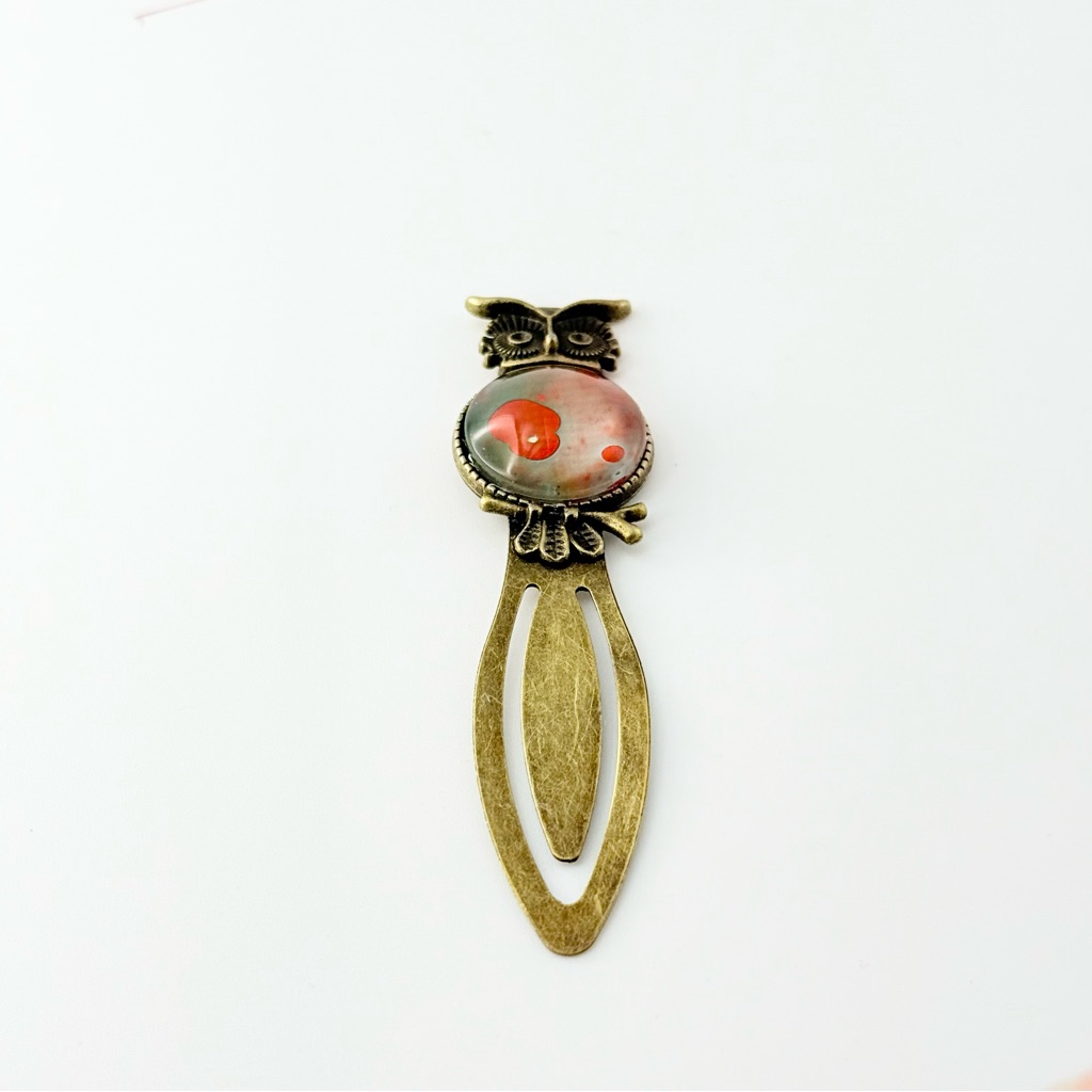 Antique Brass Owl Bookmark With Poured Painted Bezel With Glass Cabochon 25$